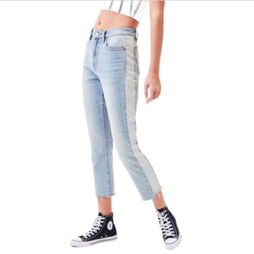 Pacsun Mom Jeans Jason Two Toned Blue Color Block Retro Boho‎ Y2K Womens Size 24